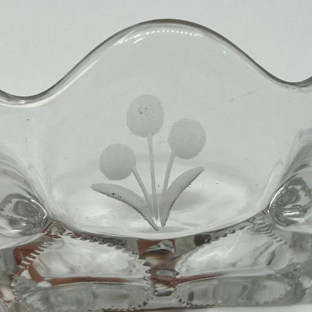 Vintage Clear Glass Pedestal Candy Dish‎ Compote Bowl Floral Etched